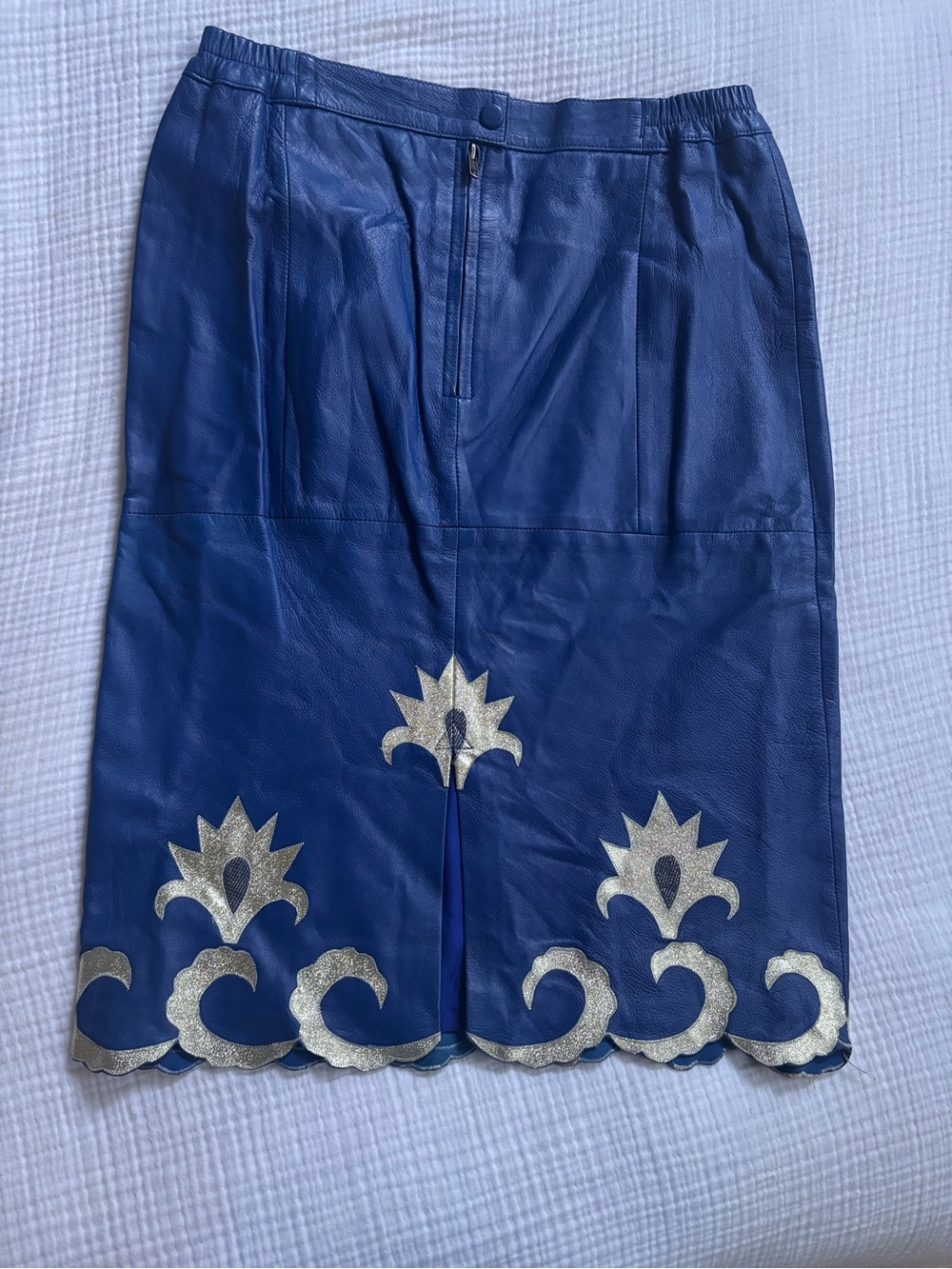 Vintage Blue Leather Skirt and Jacket Set with Gold Appliqué - Picture 16 of 16